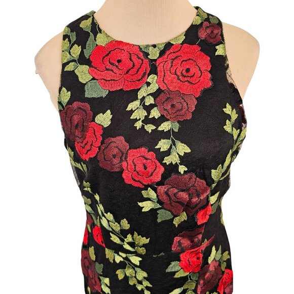 Betsy Johnson Black Floral Embroidered Dress Sz 8 - Picture 3 of 13
